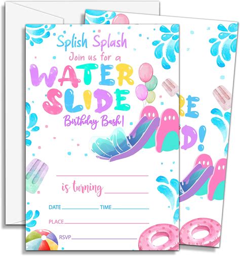 Doqpo Waterslide Birthday Invitations Pool Party Invitations Water Slide Birthday