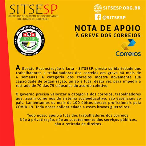 NOTA DE APOIO À GREVE DOS CORREIOS Sitsesp