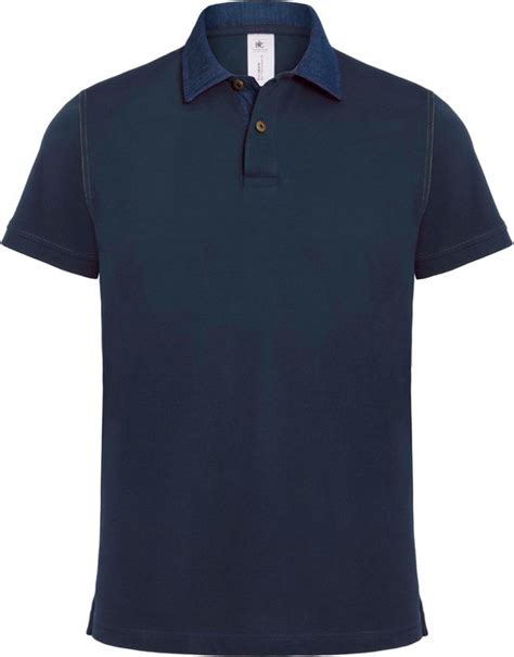 Polo Heren S B C Kraag Met Knopen Korte Mouw Denim Navy Katoen Bol