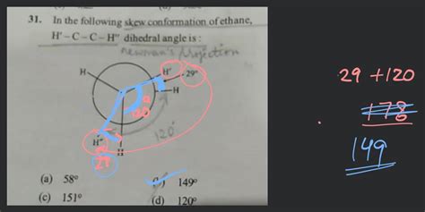 In The Following Skew Conformation Of Ethane Hcch Dihedral Angle I