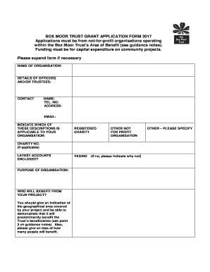 Fillable Online BOX MOOR TRUST GRANT APPLICATION FORM 2017 Fax