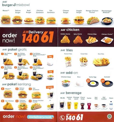 Menu Dan Harga AW Indonesia Delivery 2018 Harga Menu