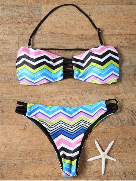 Chevron Stripe Strapless Bikini Set COLORMIX Bikinis XL ZAFUL