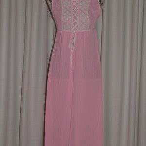 Vintage Nightgown Set Pink Nylon Chiffon Lace Peignoir High Life Lingerie Made In Canada S