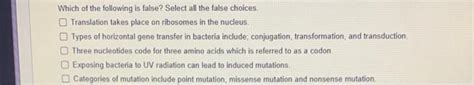 Solved Which Of The Following Is False Select All The False