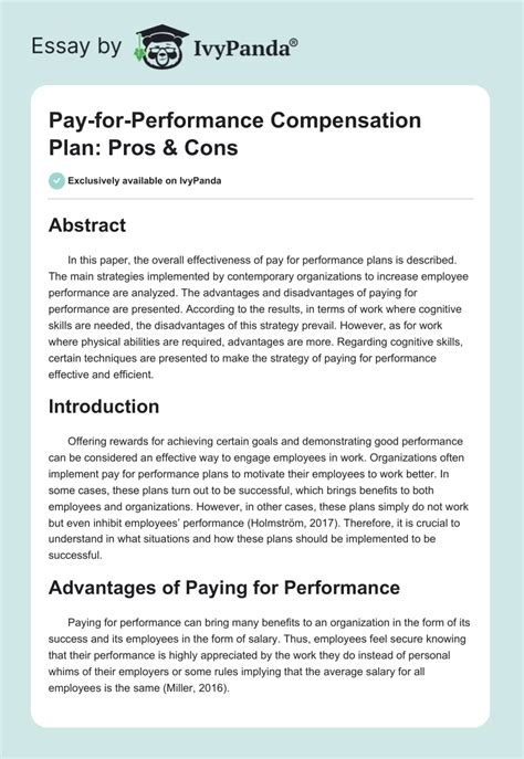 Pay For Performance Compensation Plan Pros And Cons 1187 Words Research Paper Example