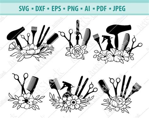 Floral Hair Dryer Heart Svg File Scissors Svg Hairstylist Etsy