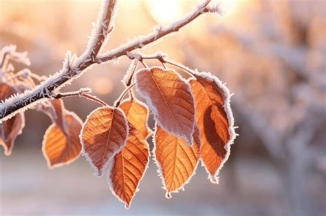 Premium Ai Image Frosty Autumn Leaves On Branch