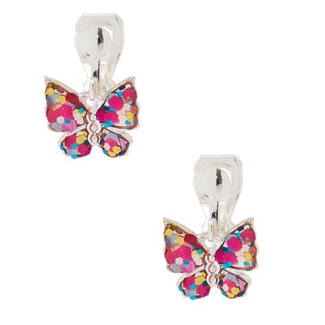 Glitter Butterfly Clip On Drop Earrings Claires Us