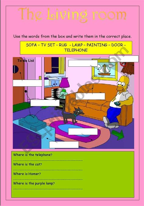 The Living Room Esl Worksheet By Evelinafa