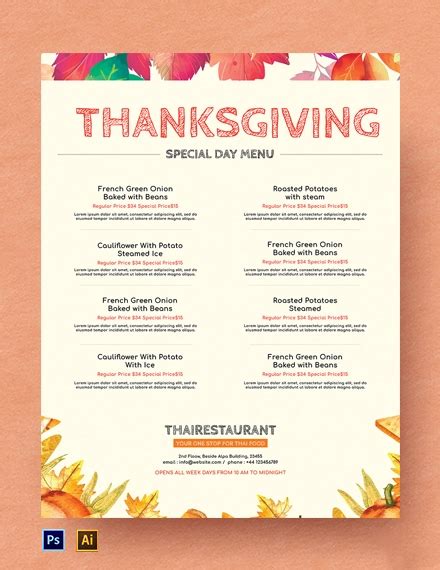 Simple Thanksgiving Menu Template - Illustrator, PSD | Template.net