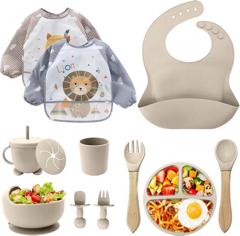 Tivifore Assiette Bébé Set Repas Silicone Lot de 9 Coffret Repas Bebe