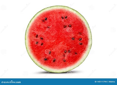 Half Watermelon With Seeds Next To Whole Watermelon Isolated On Stock