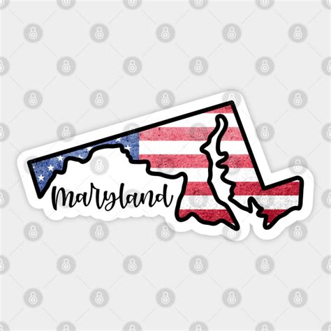 Maryland State Outline With Patriotic USA American Flag Maryland