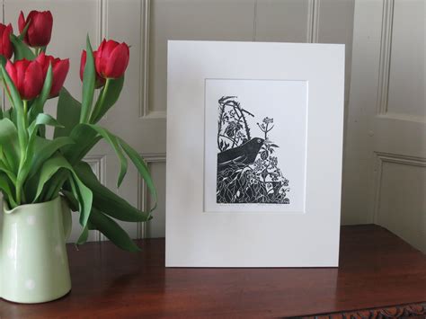 Blackbird In The Ivy Original Linocut Print Etsy