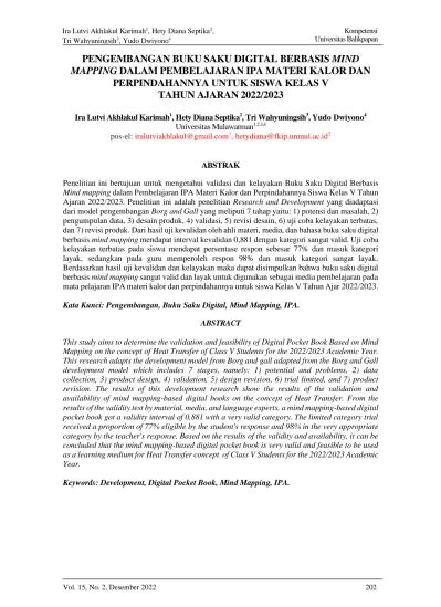 Pengembangan Buku Saku Digital Berbasis Mind Mappingdalam Pembelajaran Ipa Materi Kalor Dan