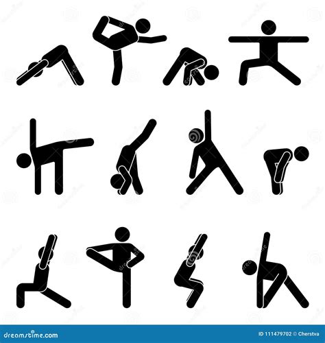 Stick Figure Basic Yoga Position Set Vector Illustration