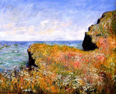 Edge Of The Cliff At Pourville Claude Monet Beach Painting In Oil For Sale