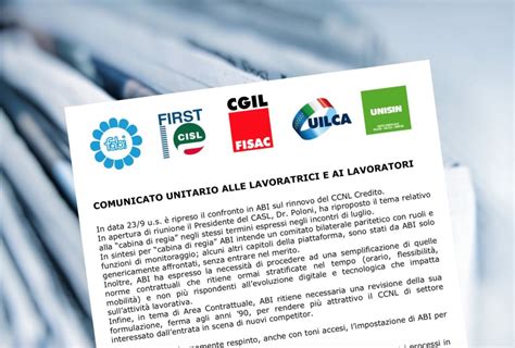 Rinnovo Contratto Comunicato Unitario Riguardo Lultimo Incontro Con Abi First Cisl