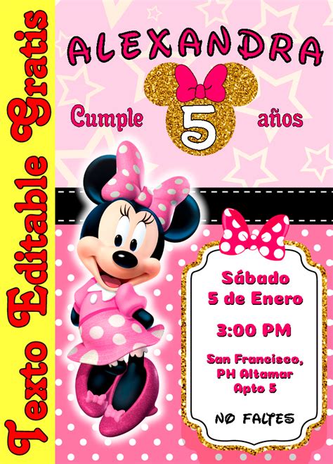 Invitación de Minnie Mouse Gratis Invitaciones Editables 2025