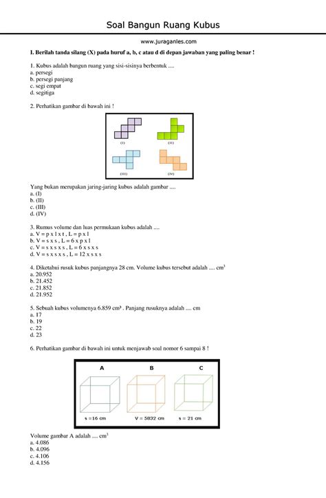 Soal Bangun Ruang Kubus I Berilah Tanda Silang X Pada Huruf A B