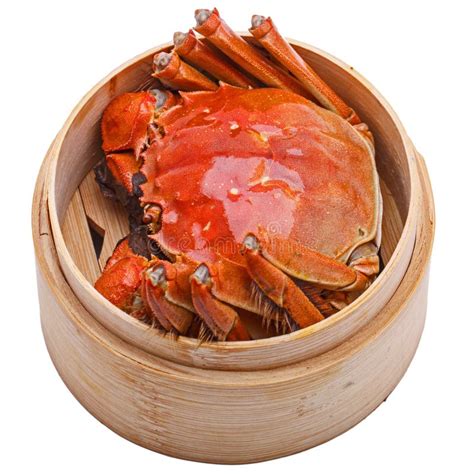 Hairy Crabs In Bamboo Steamer Isolated On White Stock Image Image Of