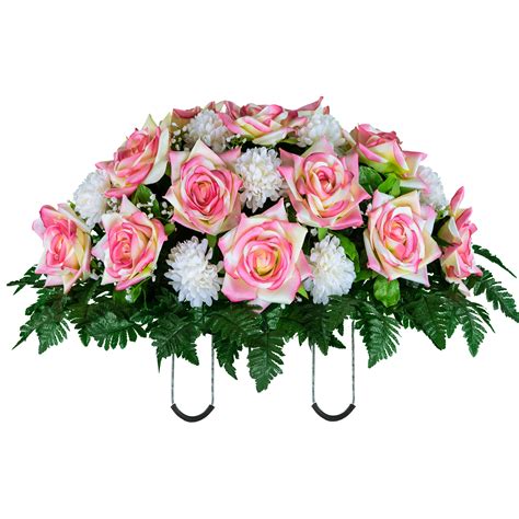 Sympathy Silks Artificial Cemetery Flowers Cream Pink Open Rose