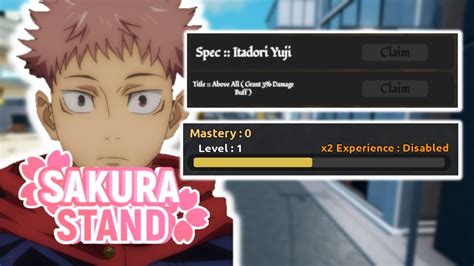 Itadori Level And Mastery System Update Roblox Sakura Stand Youtube