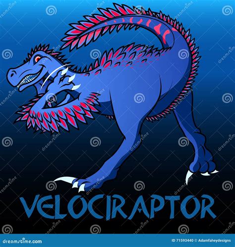 Velociraptor Cute Cartoon Hand Drawn Illustration With Dinosaur And V