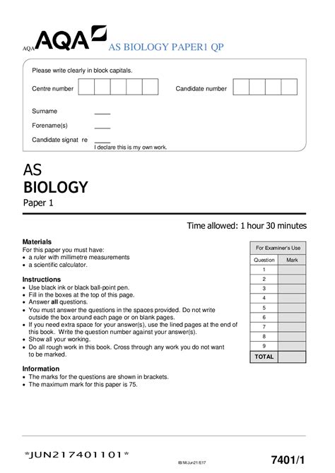 Aqa As Biology Paper 1 Qp June 2021 Browsegrades