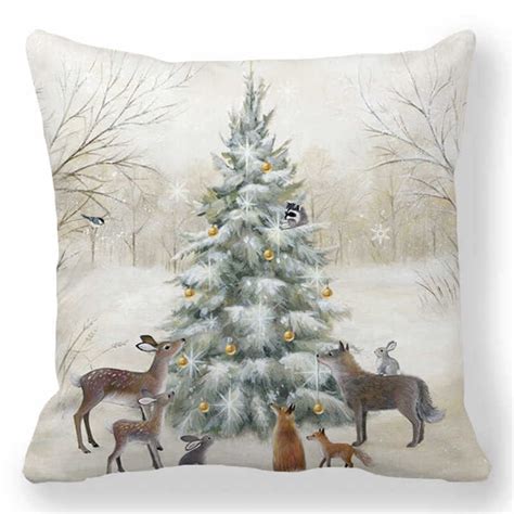 Christmas Pillow Covers Pillow Case Cushion Cover For Sofa Elk Snowman