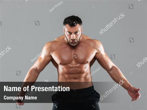 Strong Portrait Muscular Shirtless Male Powerpoint Template Strong