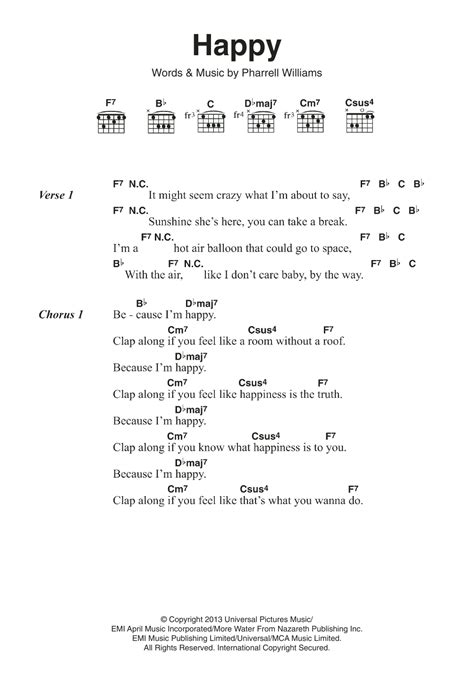 Happy by Pharrell Williams - Guitar Chords/Lyrics - Guitar Instructor