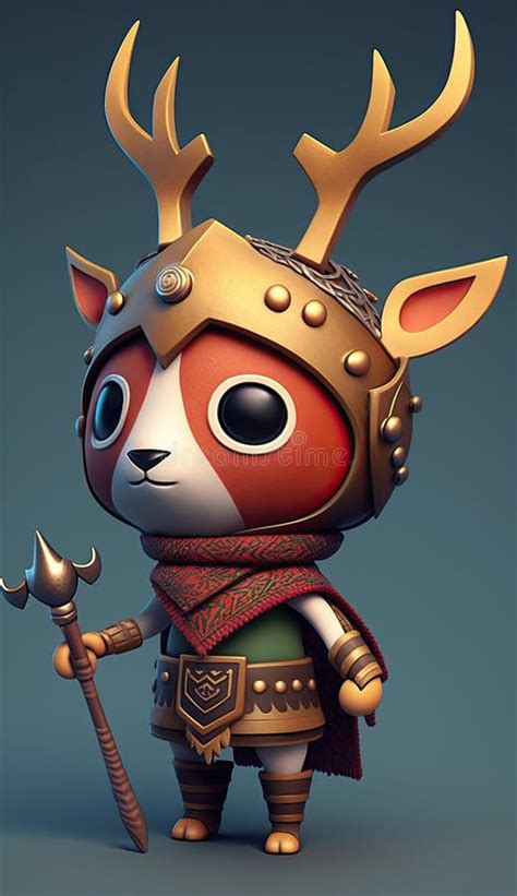 Cute Deer Animal Warrior 3d Game Model Generative Ai Stock Illustration