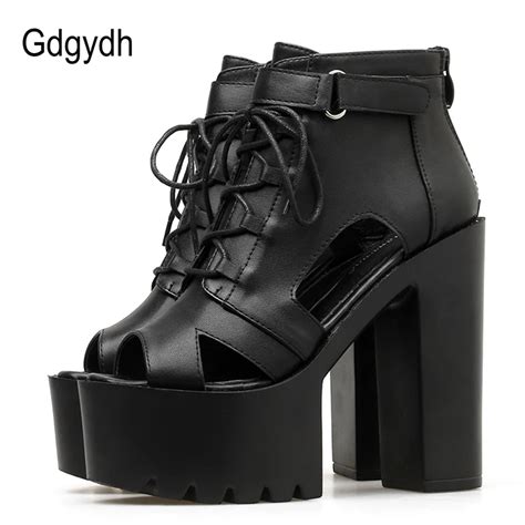 Gdgydh Women S Boots Summer Open Toe Buckle Strap Gothic Chunky Heels