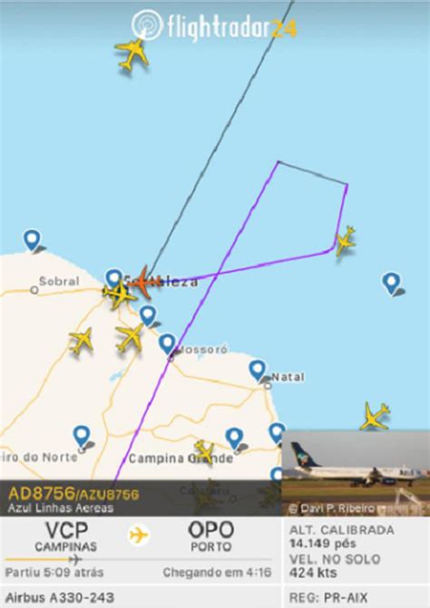 Avião da Azul que saiu de Campinas rumo a Portugal pousa em Fortaleza