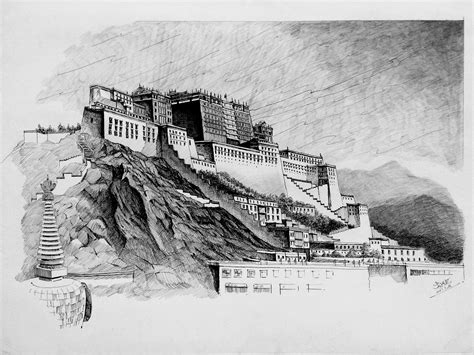 布达拉宫钢笔画系列纯艺术绘画梦绘虫原创作品 站酷zcool