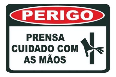 Placa De Sinalização Perigo Prensa Cuidado As Mãos Afonso