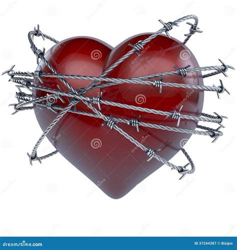 Red Shiny Heart Crowned Wrapped Surrounded By Circles Of Barb Wire