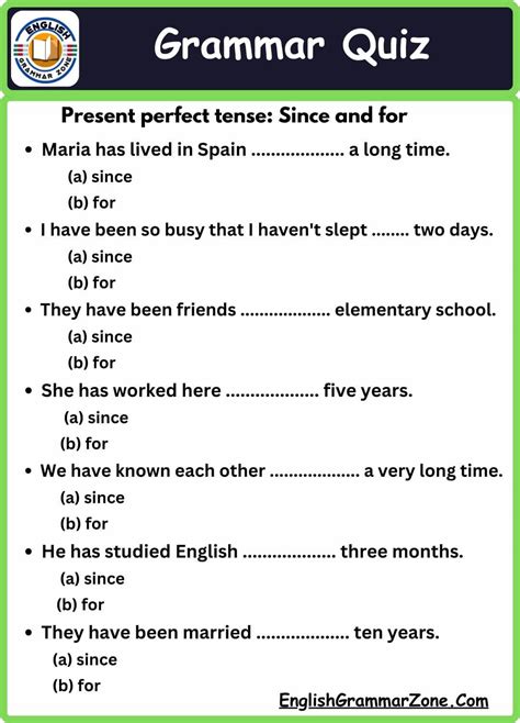 Present Perfect Tense With Since For