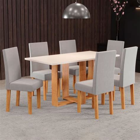 Mesa De Jantar 6 Lugares Erika Mel Blonde Veludo Cinza 26272 Viero