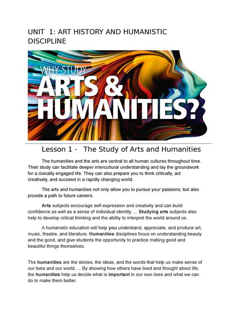 Unit 1 Art And Humanities Lecture Notes 1 6 Unit 1 Art History And