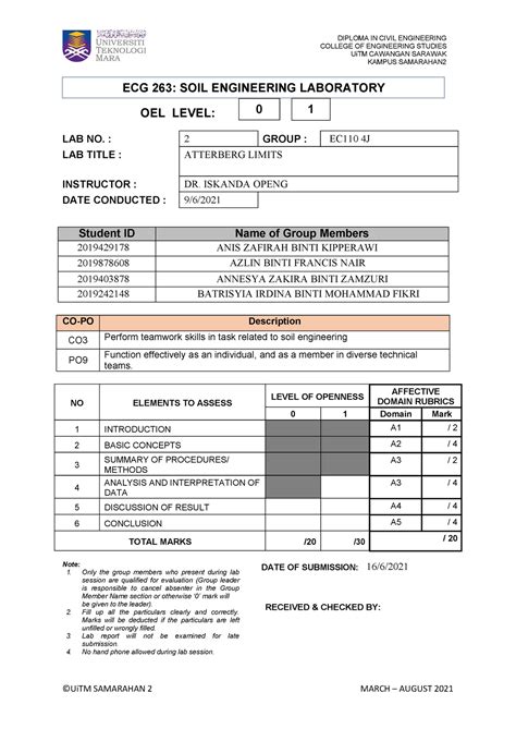 Lab Report Atterberg Limits Ecg 263 Soil Engineering Laboratory