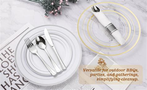 Bestvip 350pcs Silver Plastic Dinnerware Set Disposable