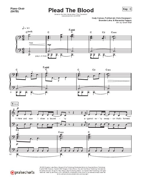 Plead The Blood Live Sheet Music PDF Cody Carnes PraiseCharts