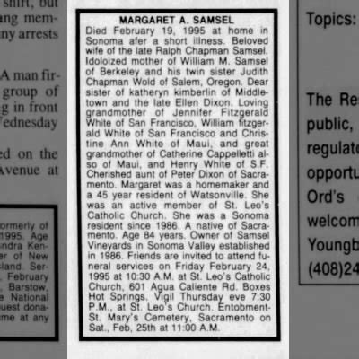 Obituary For MARGARET A SAMSEL Aged 84 Newspapers