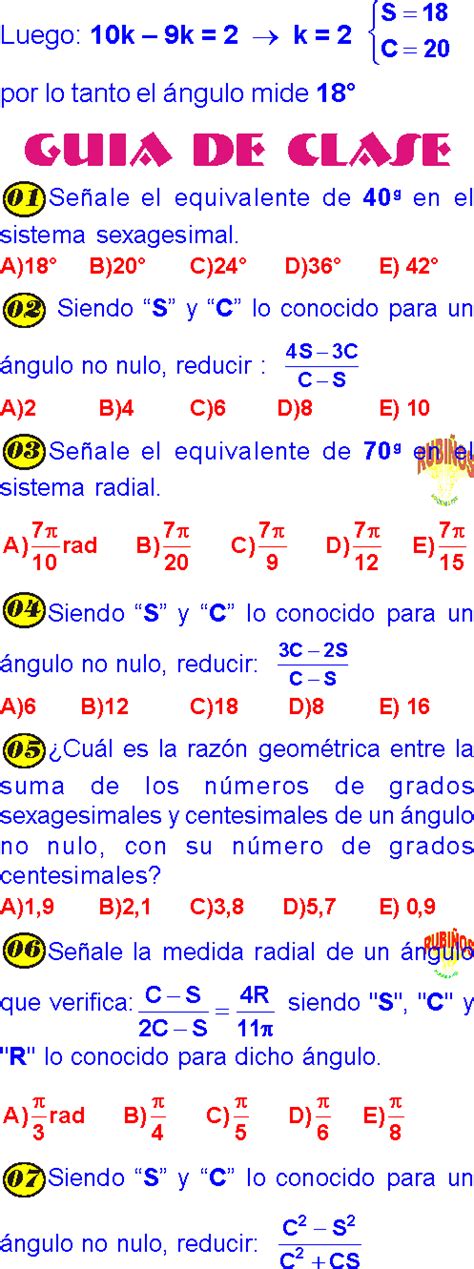 FÓrmulas De ConversiÓn Angular Sexagesimal Centesimal Y Radial Ejercicios Resueltos