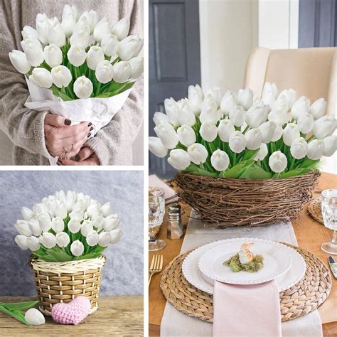 Ouddy Decor 30 Piezas De Tulipanes Artificiales Blancos Falsos De