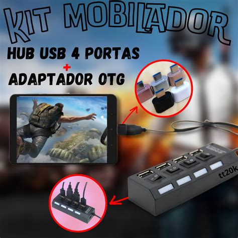 Kit Hub Usb Portas Mini Adaptador Otg Tipo C Para Celular