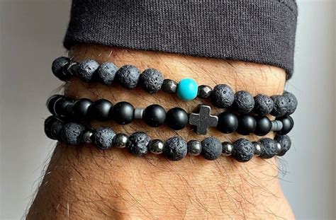 Men S Bracelet Black Beads Bracelet Men S Jewelry Etsy